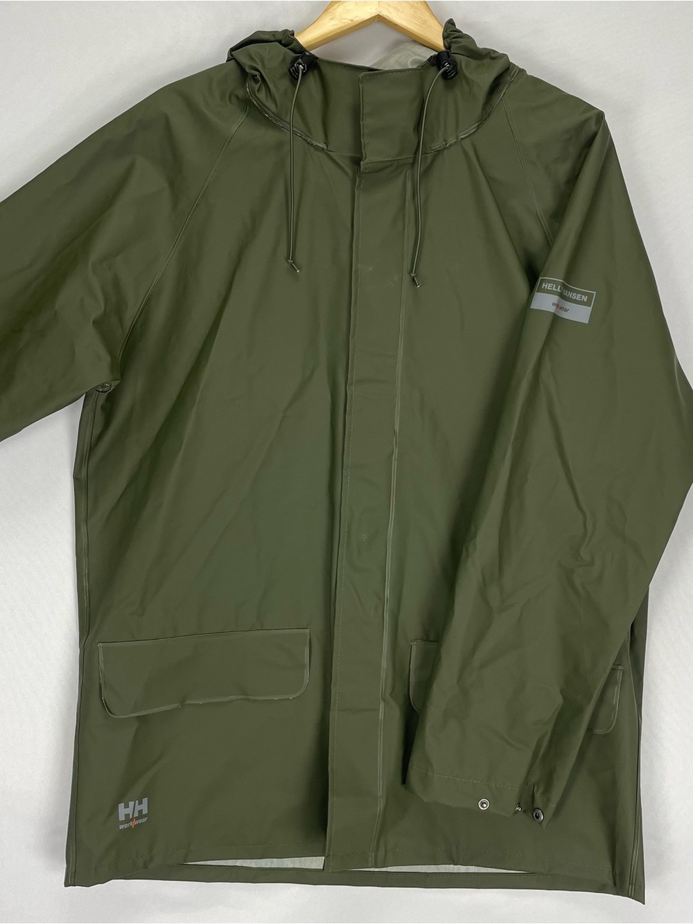 Helly Hansen Olive Green Hooded Rain Jacket